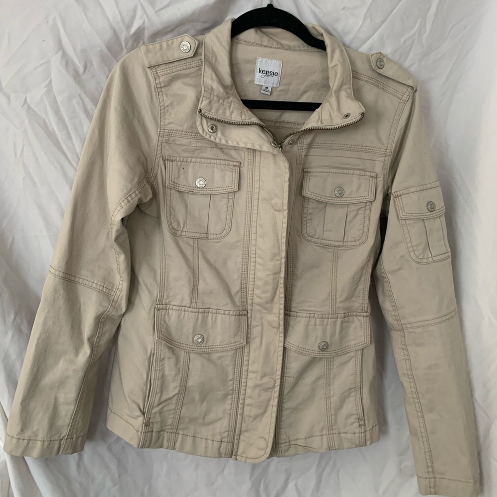 Kensie Jeans Beige Utility Twill Jacket - M